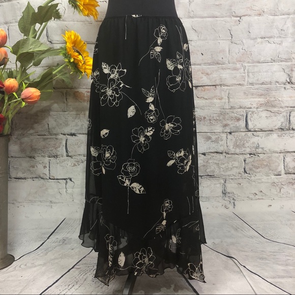 Chico's Dresses & Skirts - Chico’s Ruffled Asymmetrical Hem Floral Maxi Skirt